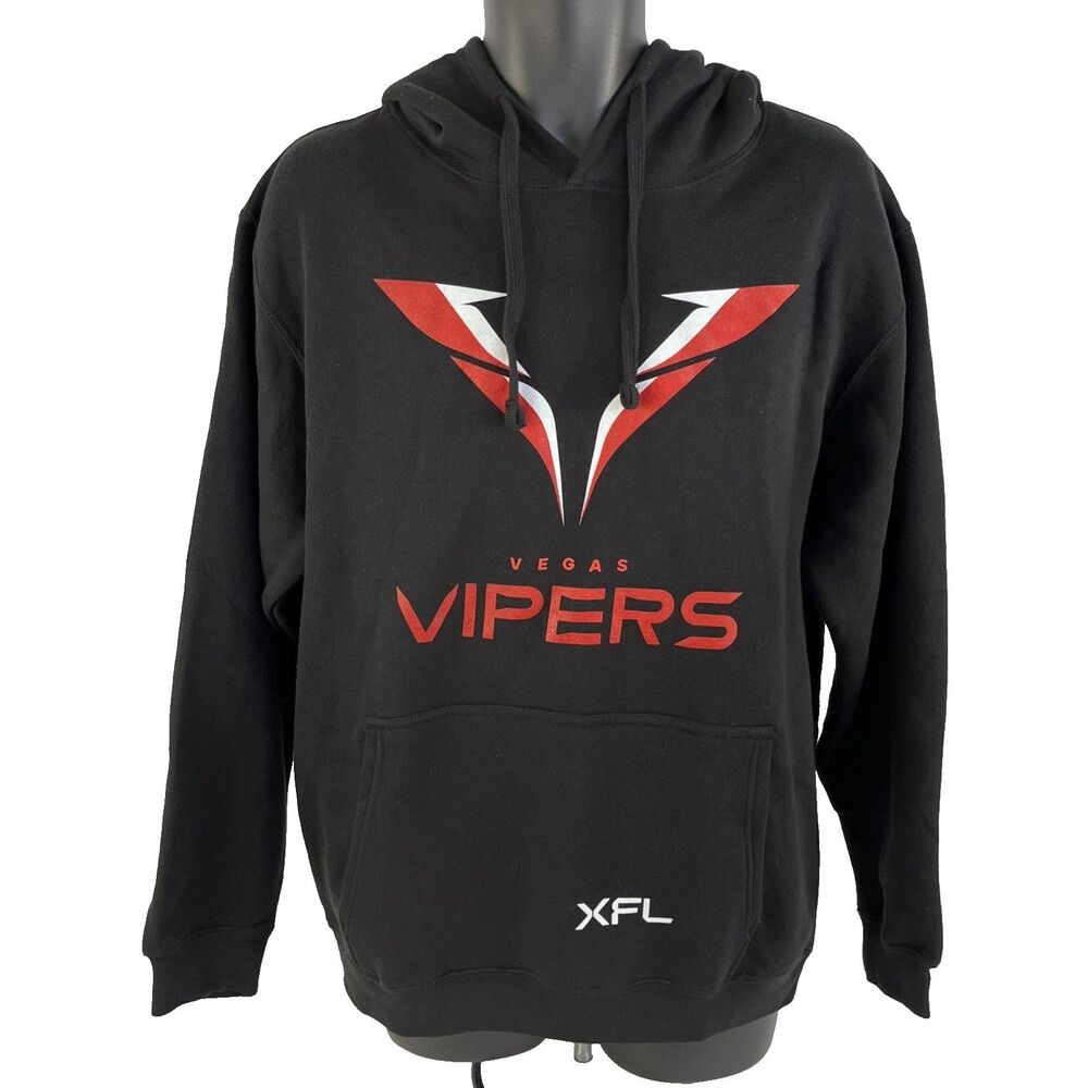 Mens XFL Football League Las Vegas Vipers Hoodie Sweatshirt Sz L Black